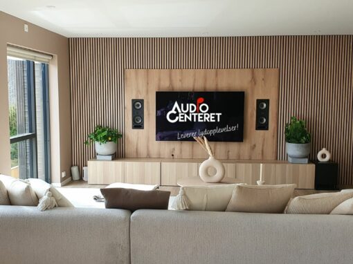 Stue innredning med integrert lyd og bilde system