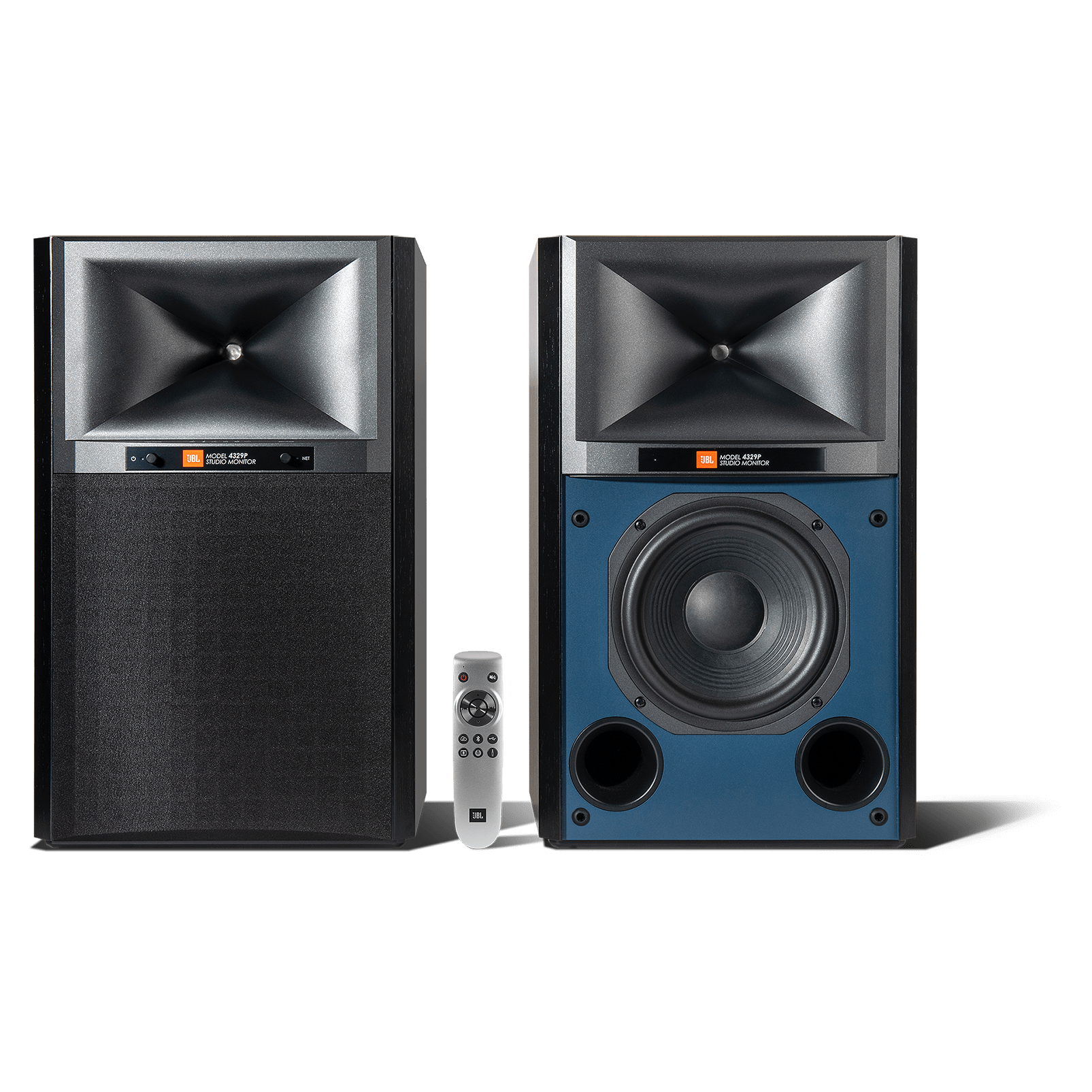 JBL 4329P Studio Monitor-aktiv høyttaler er et fullstendig selvstendig forsterket høyttalersystem med høyoppløselig streaming-lyd og prosumer-tilkobling.